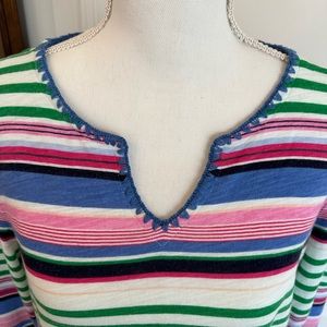 Talbots Striped Split Neck Top Size L